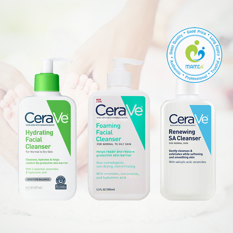 Sữa rửa mặt dành cho da dầu, da khô và da thường Cerave Foaming/Hydrating/Renewing Facial Cleanser, Mỹ