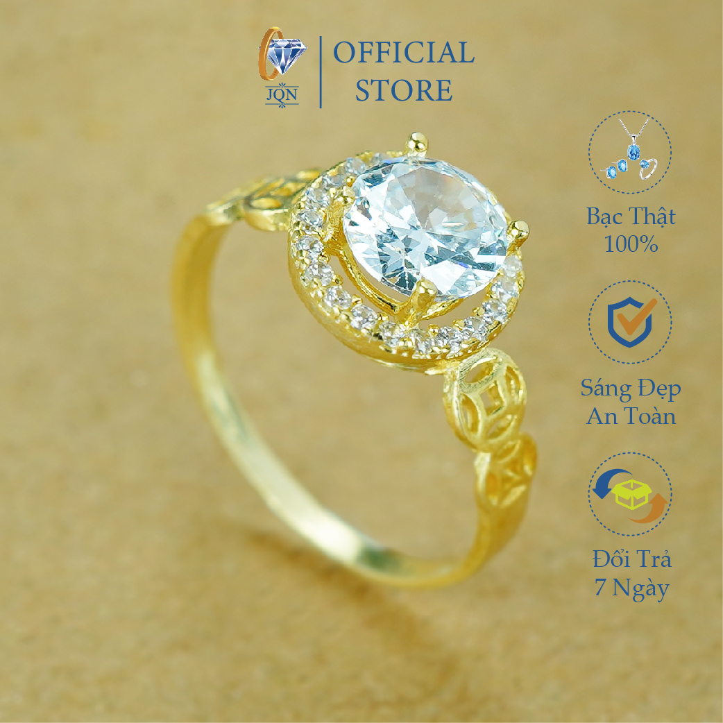 Nhẫn Kim Tiền Bạc Ta Xi Vàng Phong Thuỷ Tài Lộc JQN Nhẫn Bạc Đính Đá Tròn Thời Trang N08