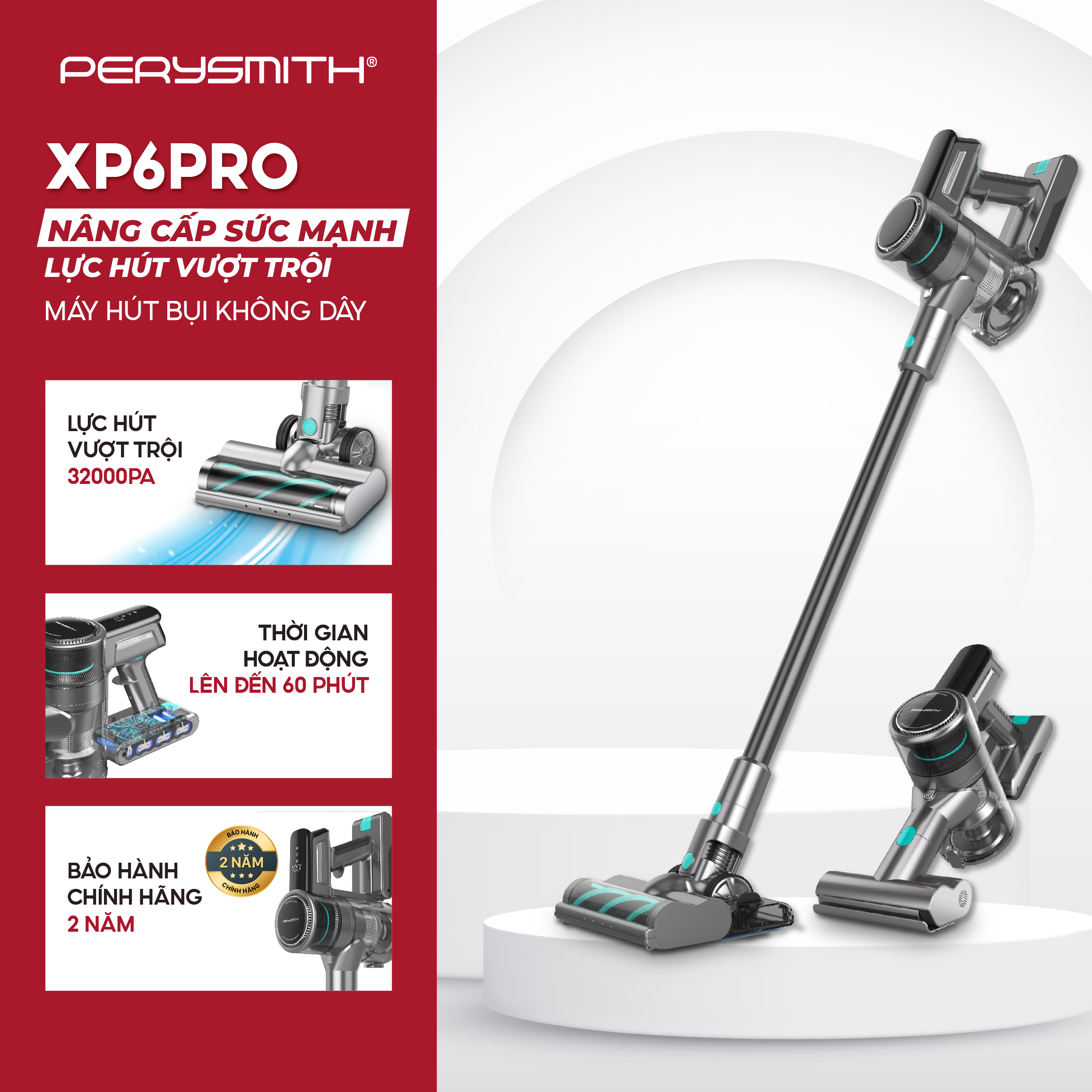 Perysmith xp6 pro máy hút bụi cầm tay không dây thông minh siêu nhẹ 32000pa 500w