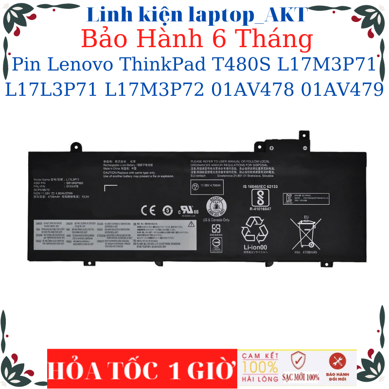 Pin laptop Lenovo ThinkPad T480S L17M3P71 L17L3P71 L17M3P72 01AV478 01AV479