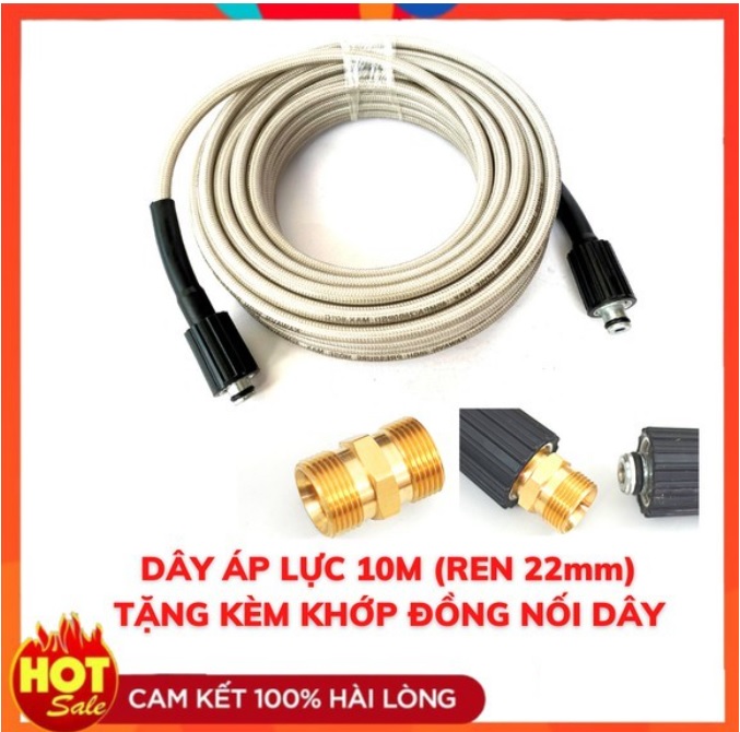 Dây rửa xe 10m, Dây rửa xe áp lực cao tặng kèm khớp đồng nối dây