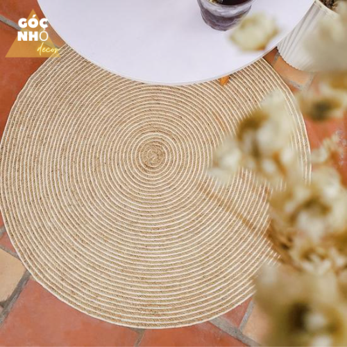 Thảm cói, thảm đay tròn trải sàn decor nhà cửa