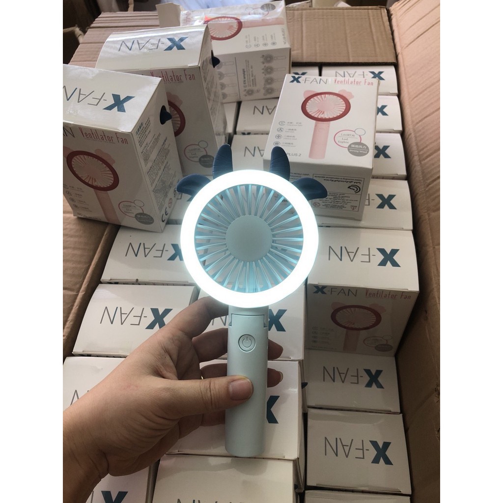 Quạt tích điện cầm tay mini có đèn led ( có thể gập gọn )
