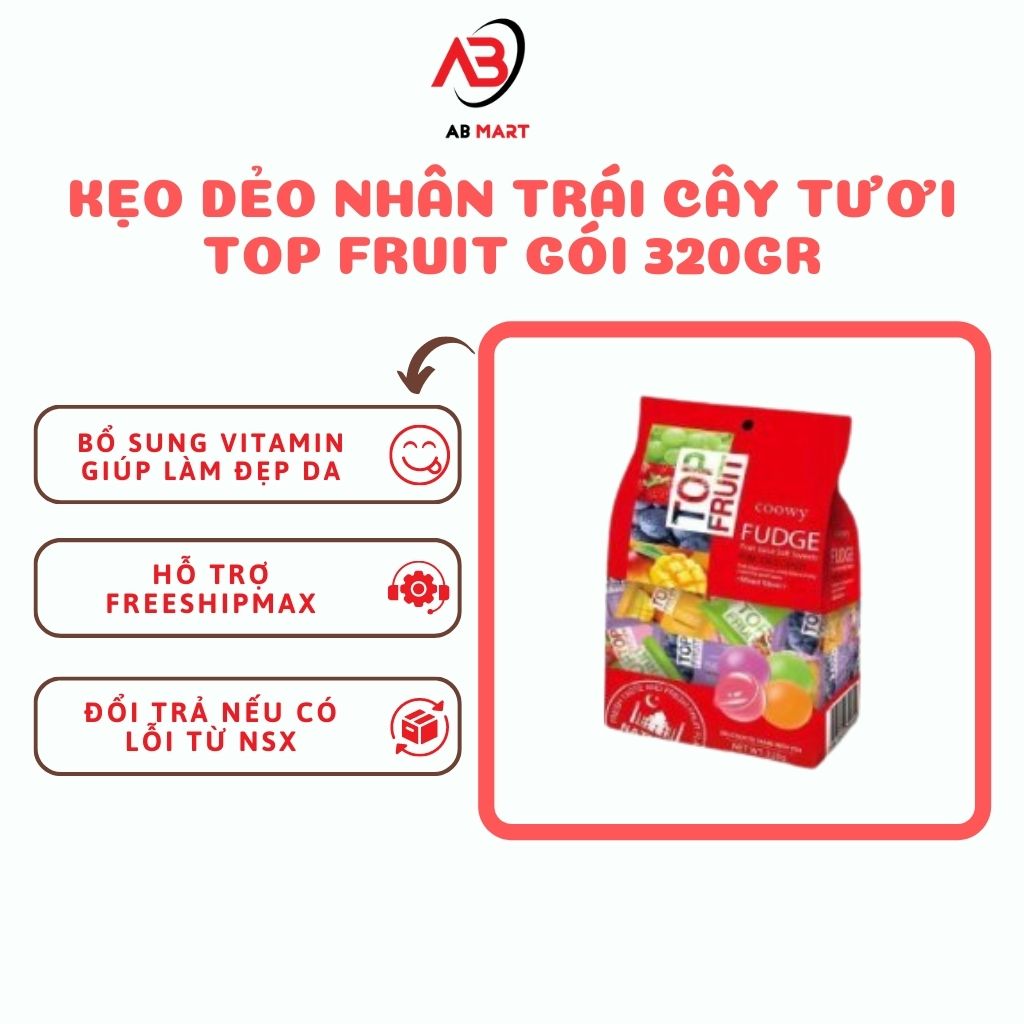 Kẹo dẻo nhân trái cây tươi TOP FRUIT mix các vị túi 320g