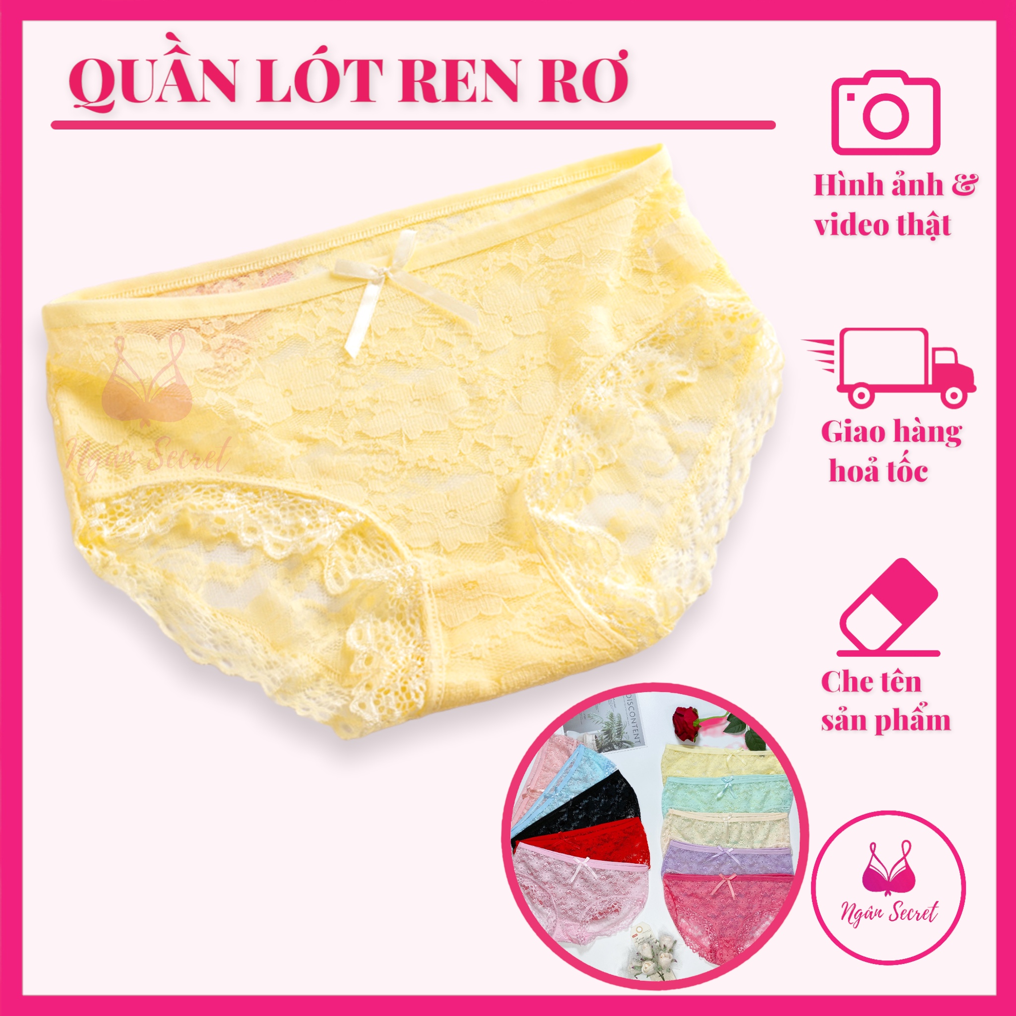 Combo 10 quần lót ren nữ đủ màu quần lót ren hoa phối nơ mềm mỏng thông thoáng quyến rũ