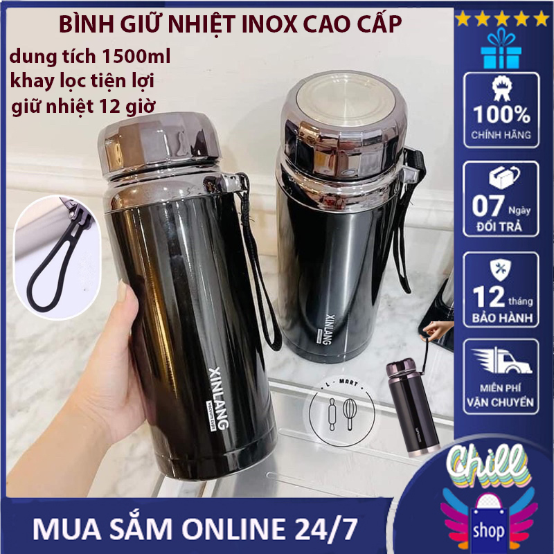 Bình giữ nhiệt inox 1500ml 3 lớp bình đựng nước giữ nhiệt dung tích lớn chất liệu không gỉ có dây xách tiện lợi bình inox giữ nhiệt mức độ giữ nhiệt vượt trội