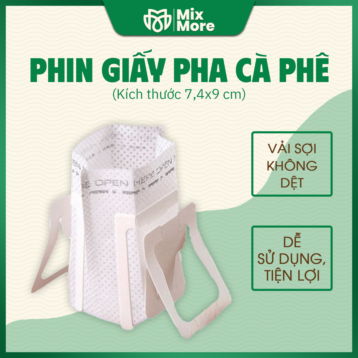 Phin giấy pha cà phê, phin cafe dùng 1 lần tiện dụng, chiết xuất nhanh, túi lọc cà phê Mixmore