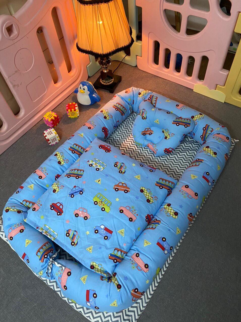 Bộ nệm cho bé bộ nệm nôi ngủ chung giường kèm chăn hè và gối cho bé