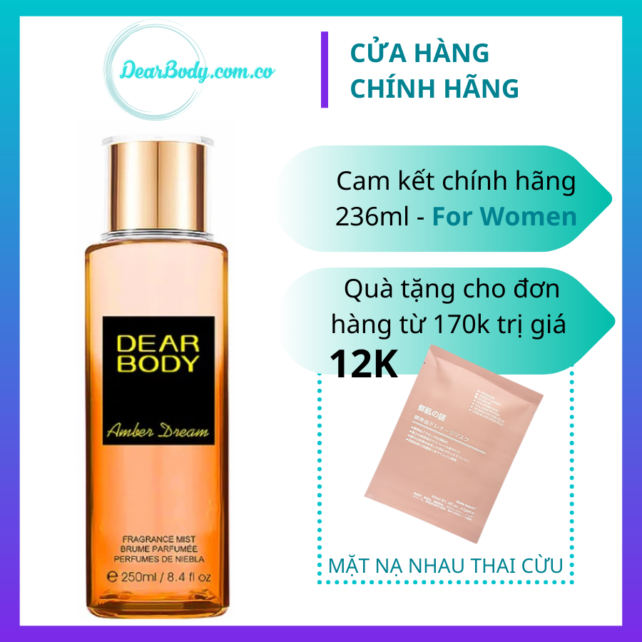 Xịt thơm toàn thân dear body uk amber dream fragrance body mist 250ml