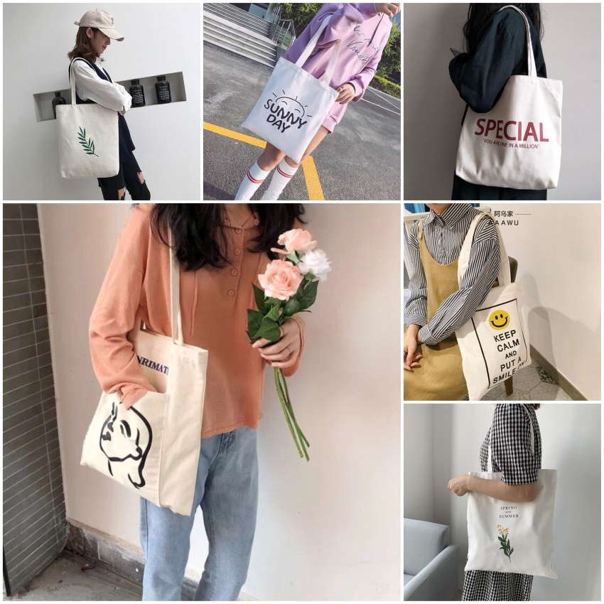 Túi Tote Vải Canvas Mềm Đi Học Đi Làm Có Khóa Miệng Tiện Dụng Phong Cách Hàn Quốc