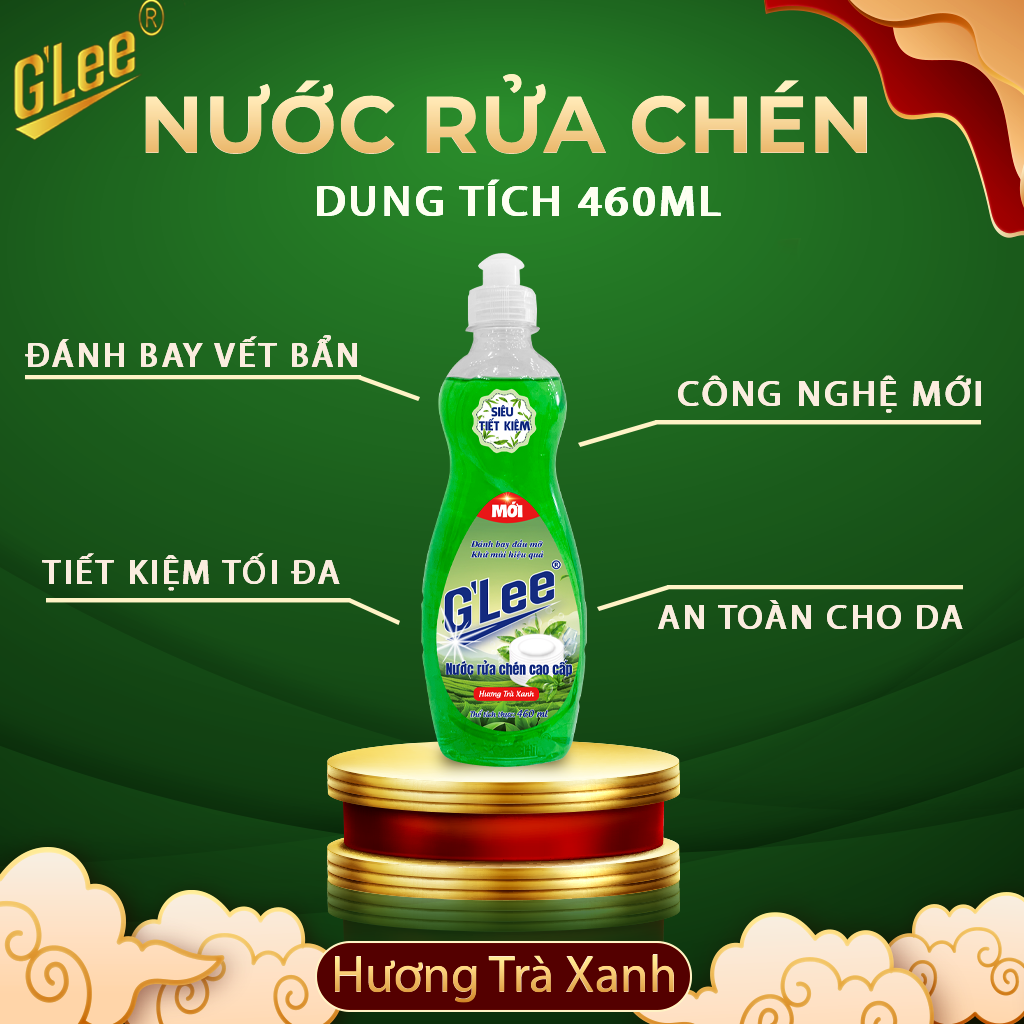 Nước rửa chén hương trà xanh, Nước rửa chén 460ml trà xanh, nước rửa chén Glee cao cấp