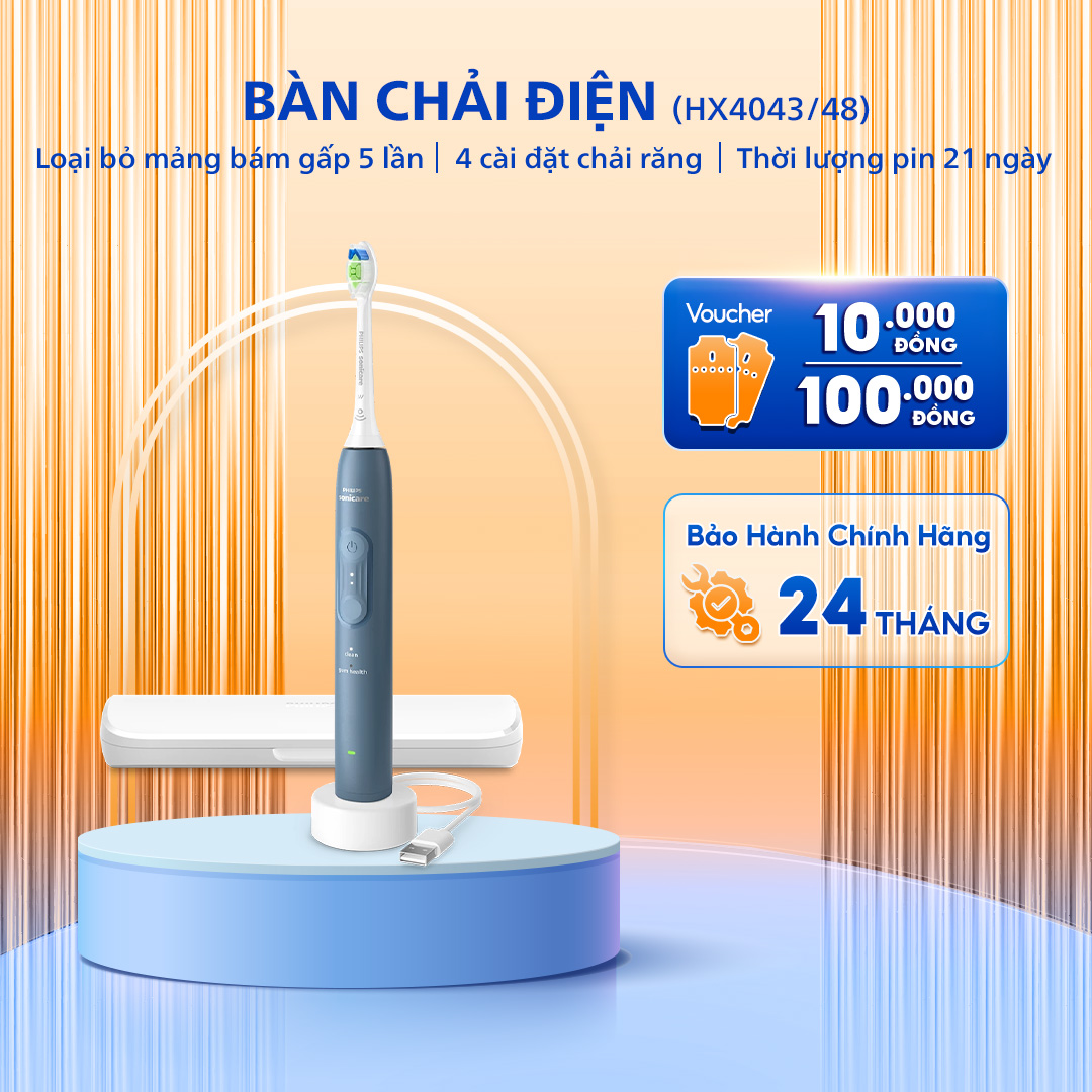Bàn Chải Điện PHILIPS Sonicare HX4043/48, Công Nghệ Sóng Âm, 4 Cài Đặt Chải Răng, Bảo Hành Chính Hãng 24 Tháng