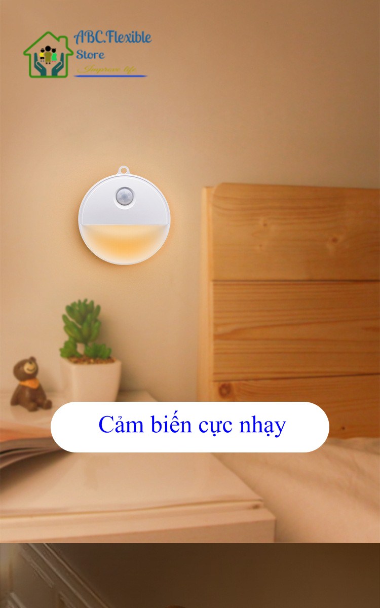 Đèn led cảm biến chuyển động thông minh gắn tường cầu thang, phòng ngủ, tủ quần áo hình bán nguyệt dùng pin AAA