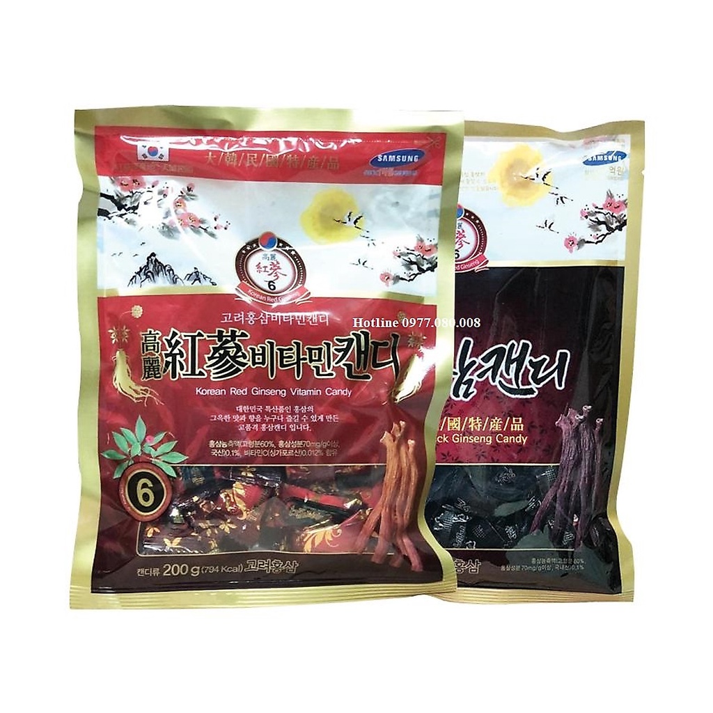 Combo kẹo hồng sâm vitamin 200g và kẹo hắc sâm 300g cheonnyeonae hàn quốc, hàng nhập khẩu