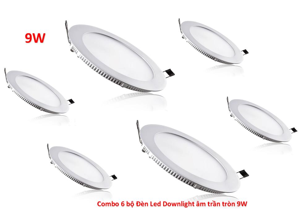 Combo 6 bộ Đèn Led Downlight âm trần tròn 9W sáng trắng