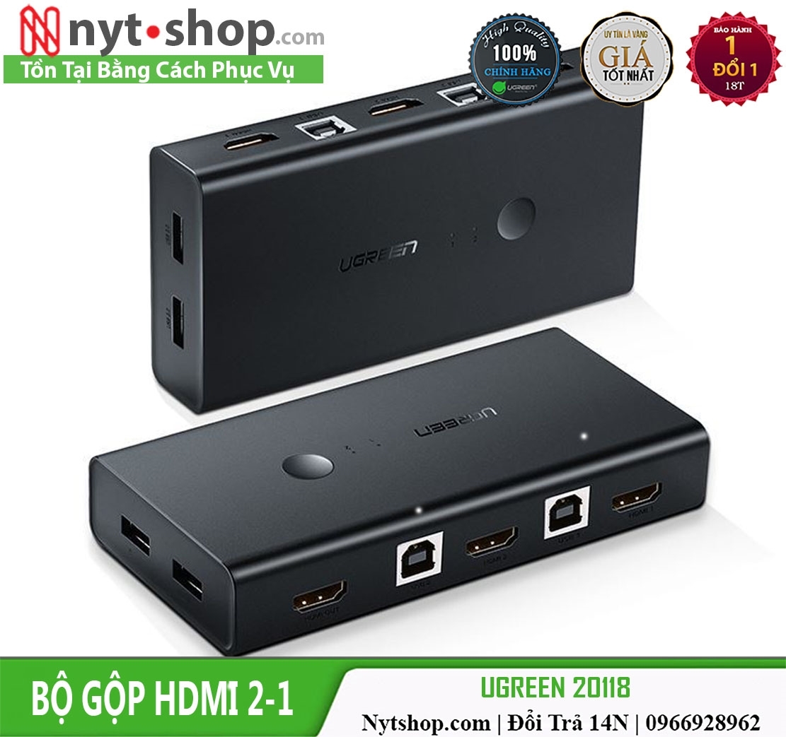 Bộ chuyển kvm switch hdmi 2-1 cao cấp - ugreen 50744 chính hãng