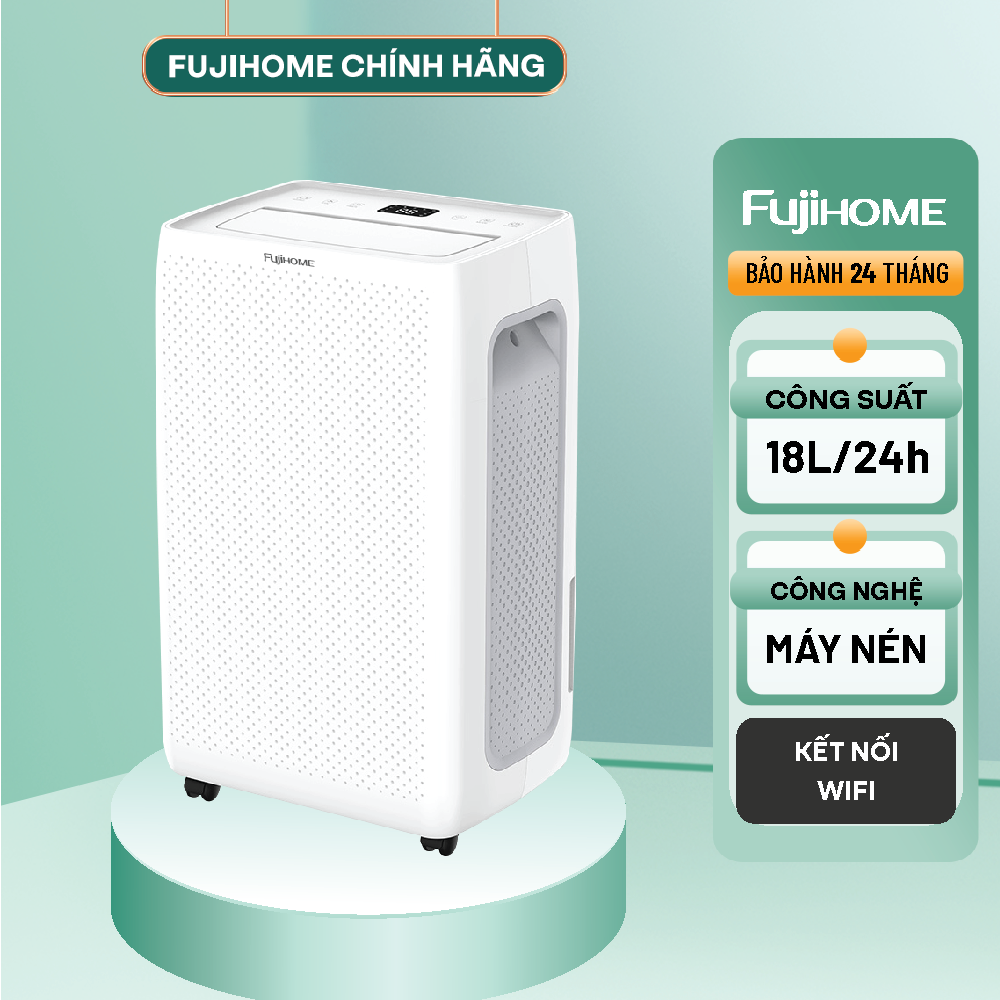 Máy hút ẩm dùng block FUJIHOME DH18W công suất 18 lít/ngày, kết nối wifi, ionizer lọc không khí, bảo hành điện tử toàn quốc 24 tháng