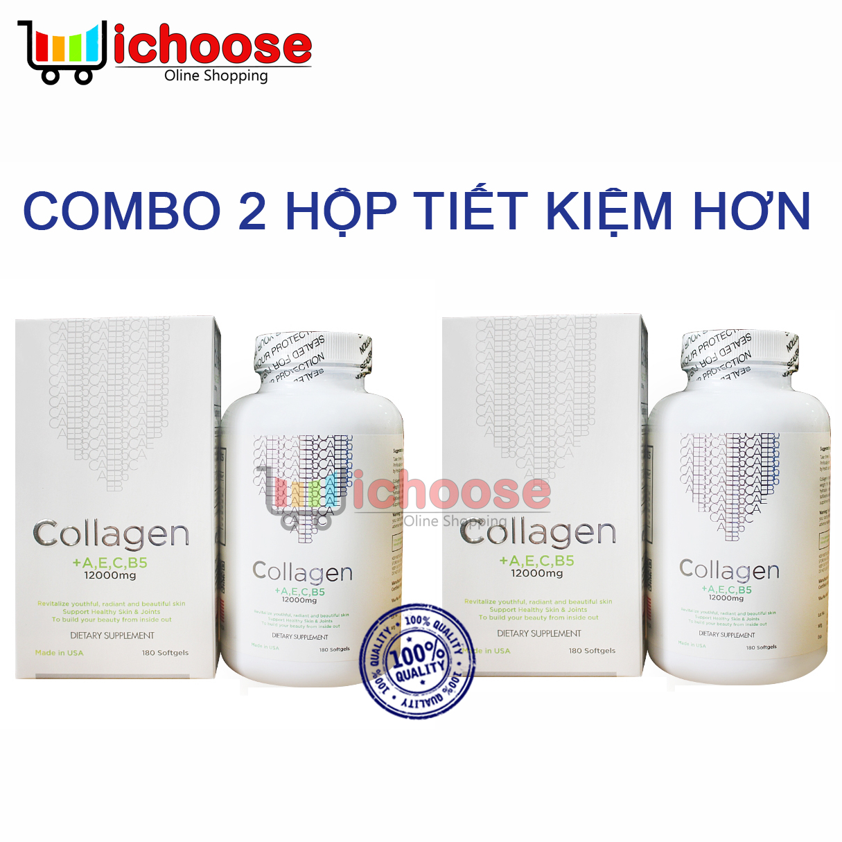 [HCM]Combo 2 hộp Collagen +AEC B5 12000mg hàng Mỹ 360 viên
