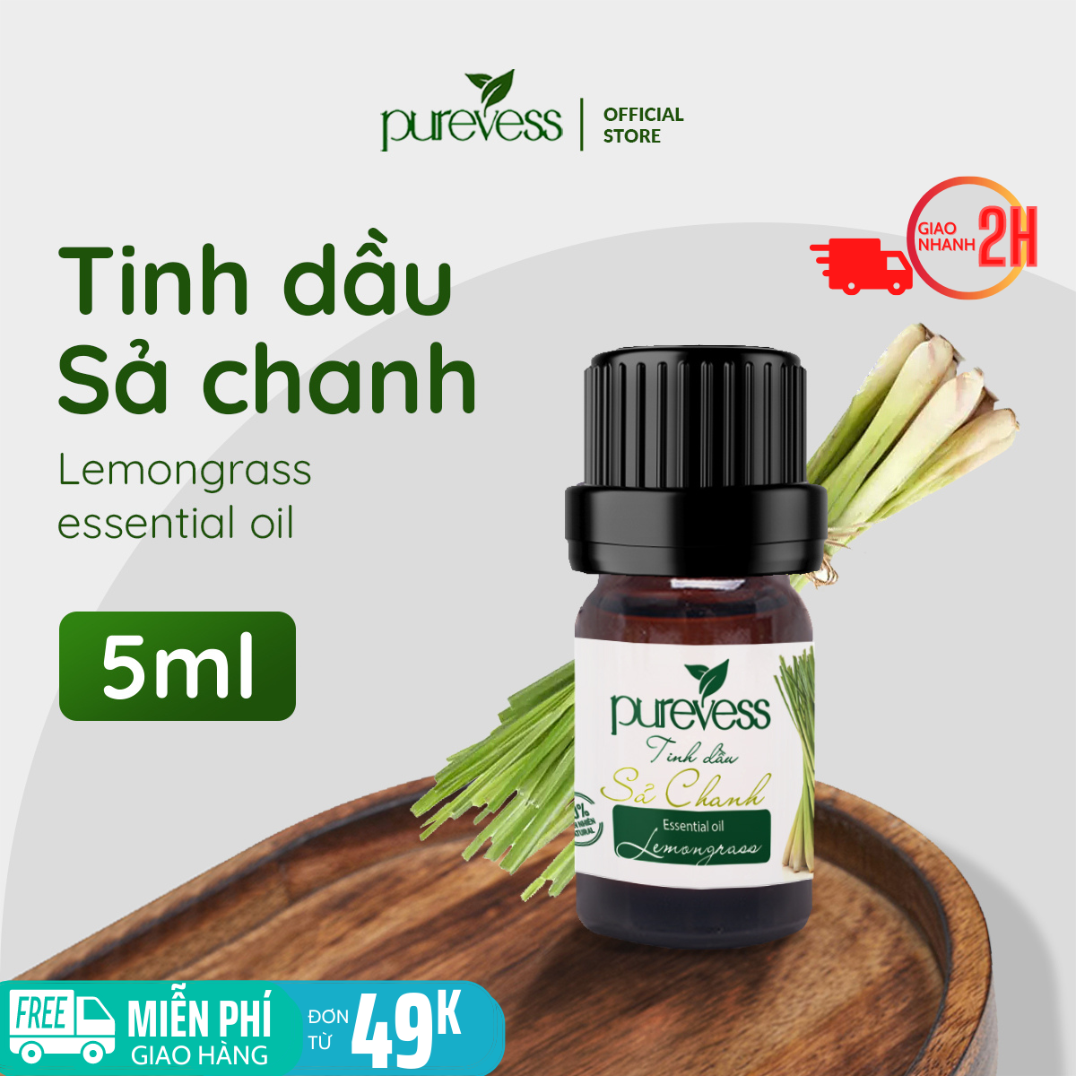 Tinh dầu Sả Chanh Purevess, tinh dầu thiên nhiên nguyên chất, giúp thư giãn và đuổi muỗi 5ml