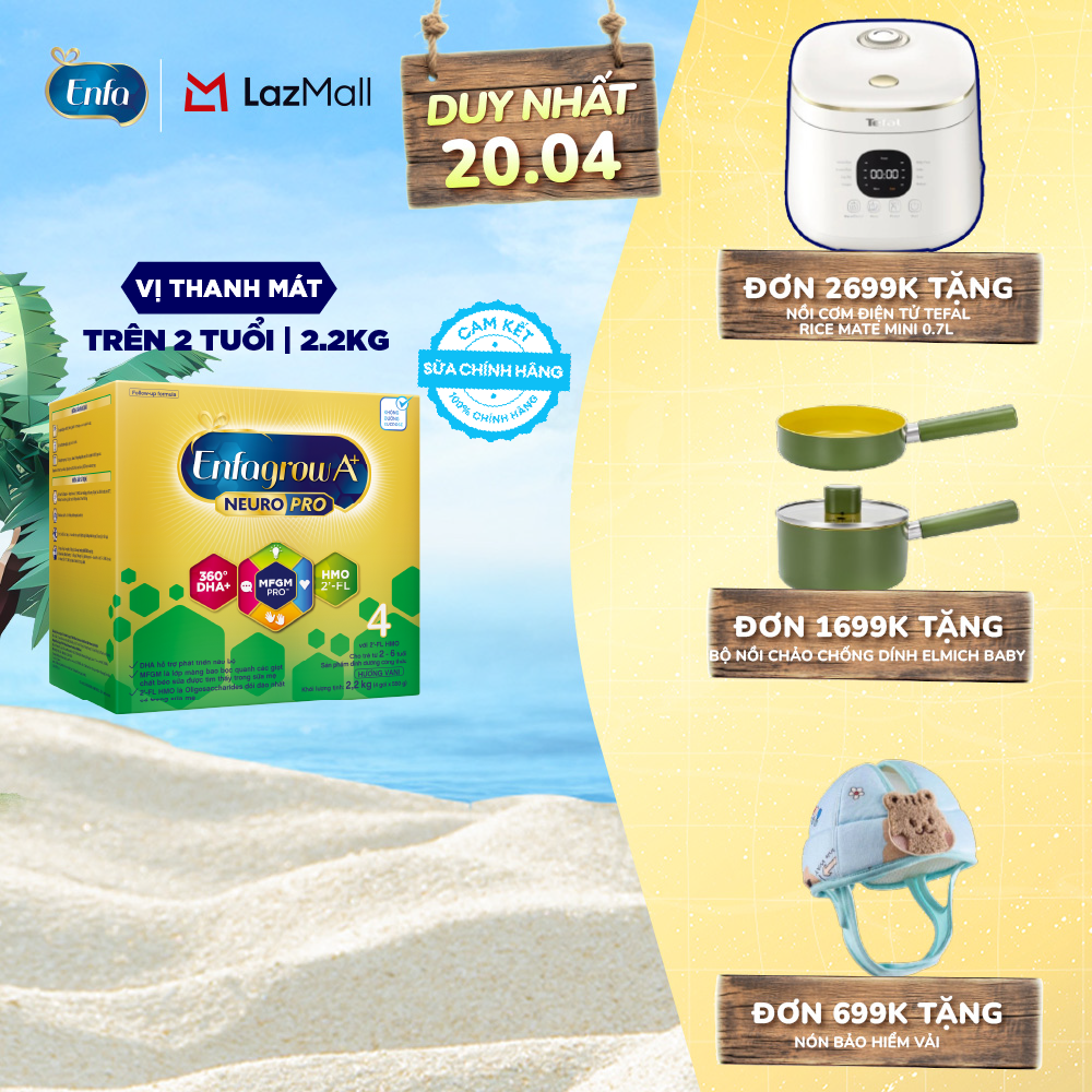 [DUY NHẤT 15-17/04 MUA LÀ CÓ QUÀ] Sữa bột Enfagrow A+ NeuroPro 4 2.2kg với DHA giúp phát triển não bộ cho trẻ từ 2-6 tuổi