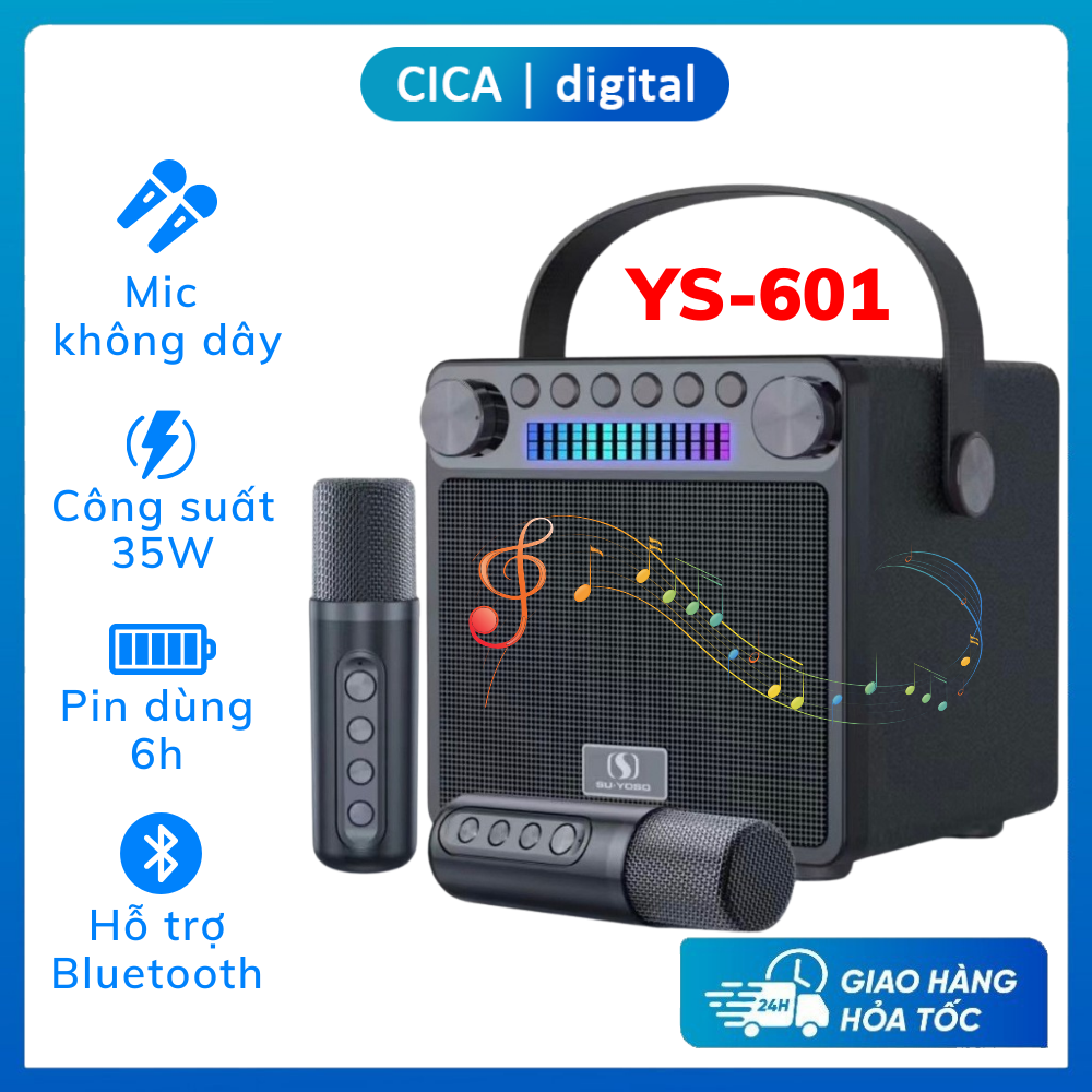  Loa bluetooth karaoke YS-601 tặng kèm 2 mic không dây Âm thanh sống động Thiết kế cực đẹp Bass cực căng Bảo hành 24 tháng 
