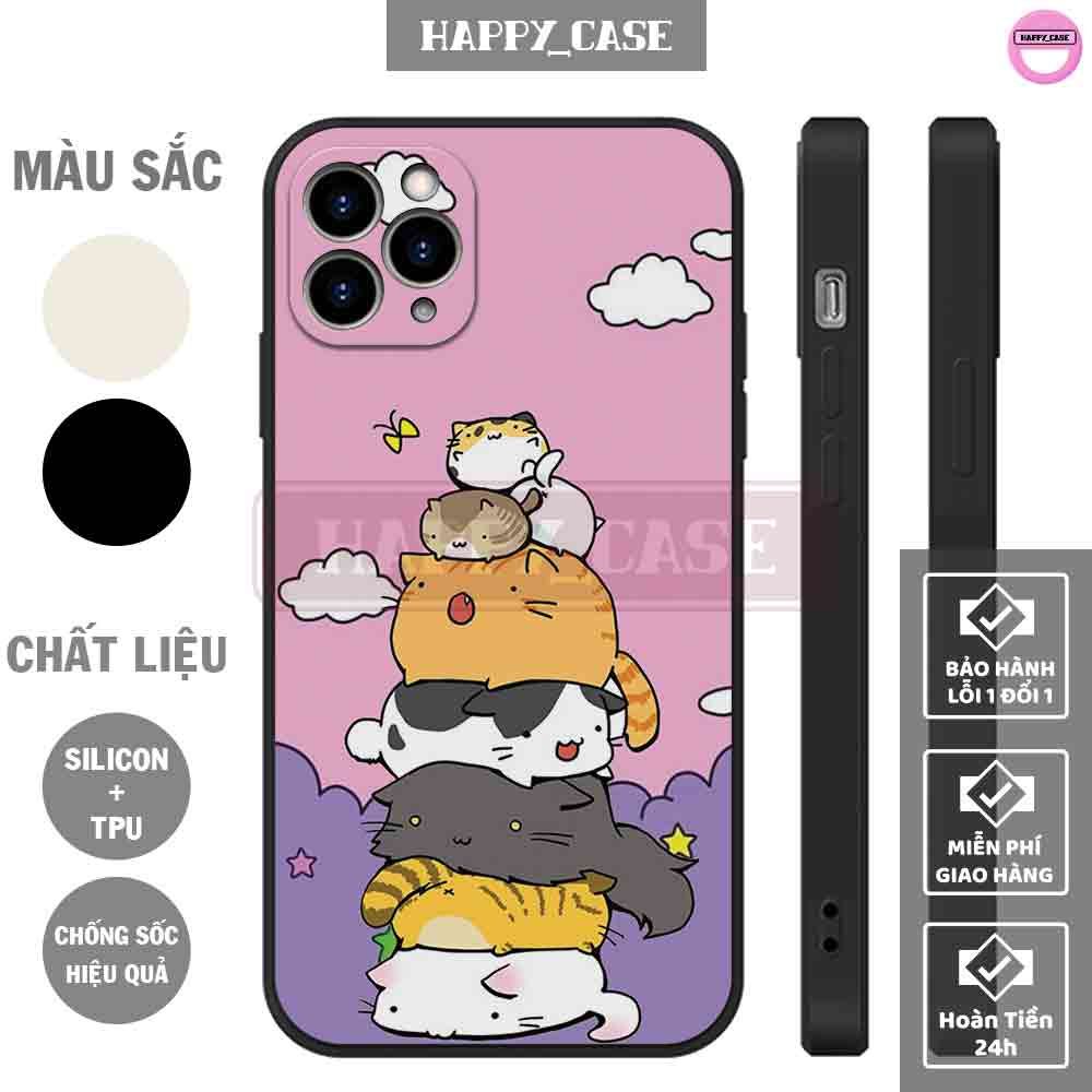 Ốp iphone c017 hình đàn mèo xếp chồng lên nhau chống sốc iphone happy case