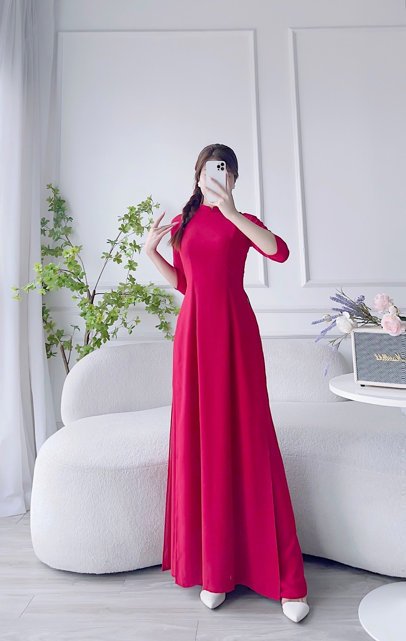 Áo dài trơn, áo dài lụa chi phông 4 tà cao cấp áo dài truyền thống đủ size từ 40-70kg