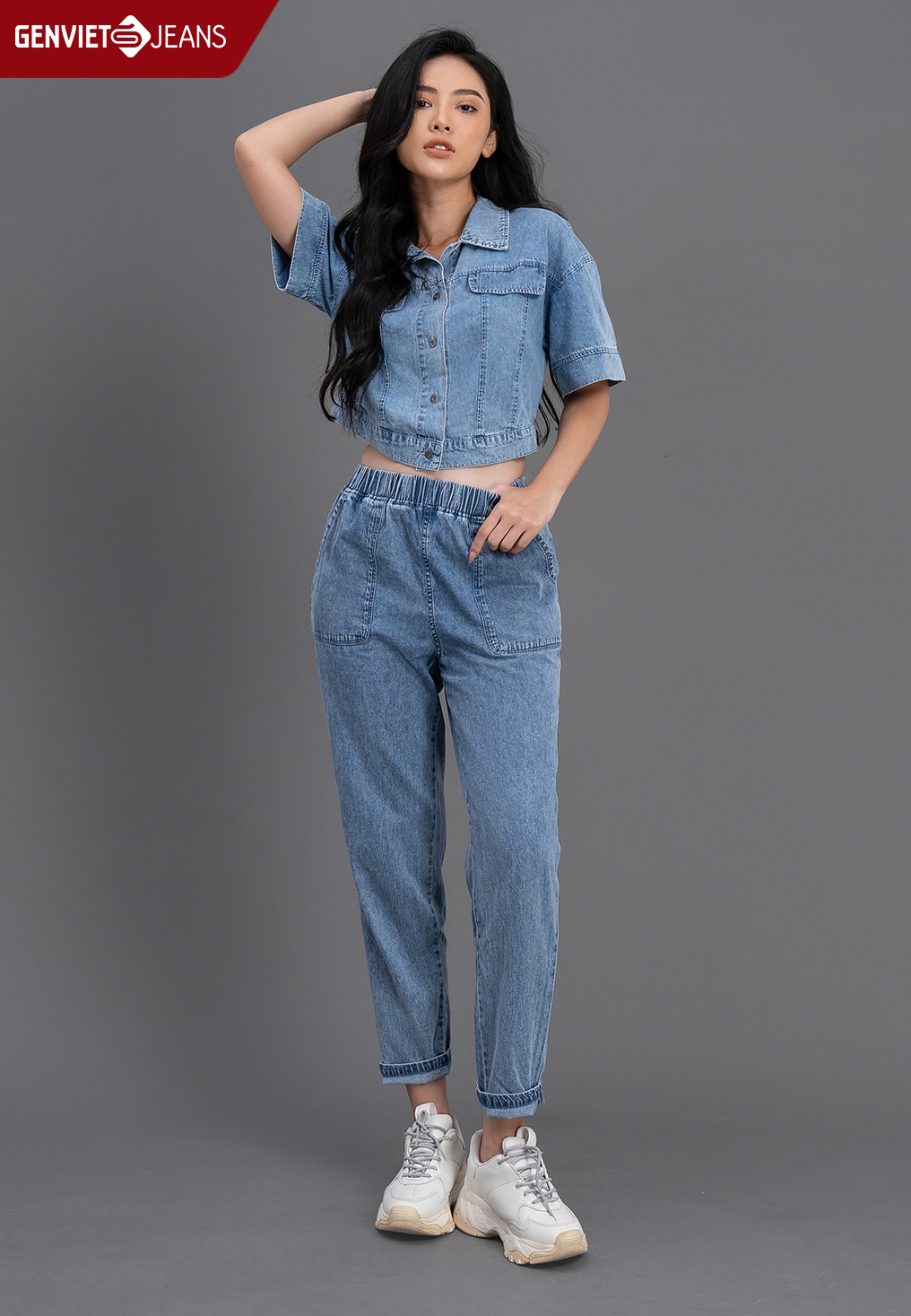 Quần jeans nữ cạp chun tq104j2248 genviet jeans