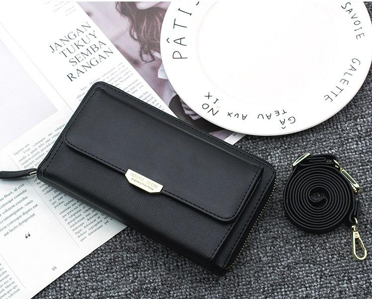 Bóp - Ví Nữ Cầm Tay - Mẫu Ví Có Kèm Dây đeo - Thời Trang Hàn(Màu đen và hồng vỏ đỗ)