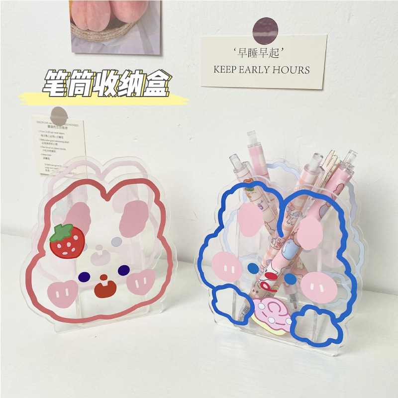 Hộp đựng bút nhựa mica hoạt hình gấu thỏ khủng long cute