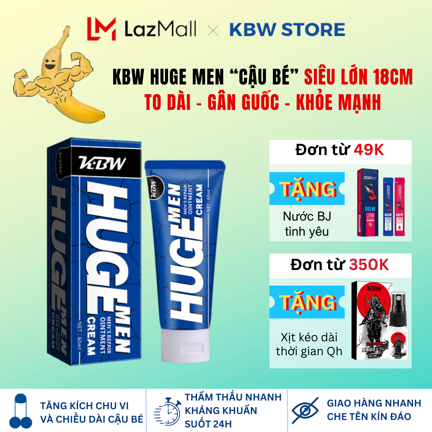 Gel Tăng Kích Thước Cậu Nhỏ Cực Đại KBW Phóng To Kích Thước Cậu Nhỏ Khổng Lồ 18-20cm Chống Xuất Sớm Tăng Cường Sinh Lý Nam
