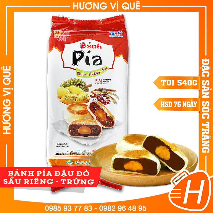 Bánh Pía Đậu Đỏ Sầu Riêng Trứng Muối Tân Huê Viên - Túi 540g(4 Cái) - Đặc Sản Sóc Trăng
