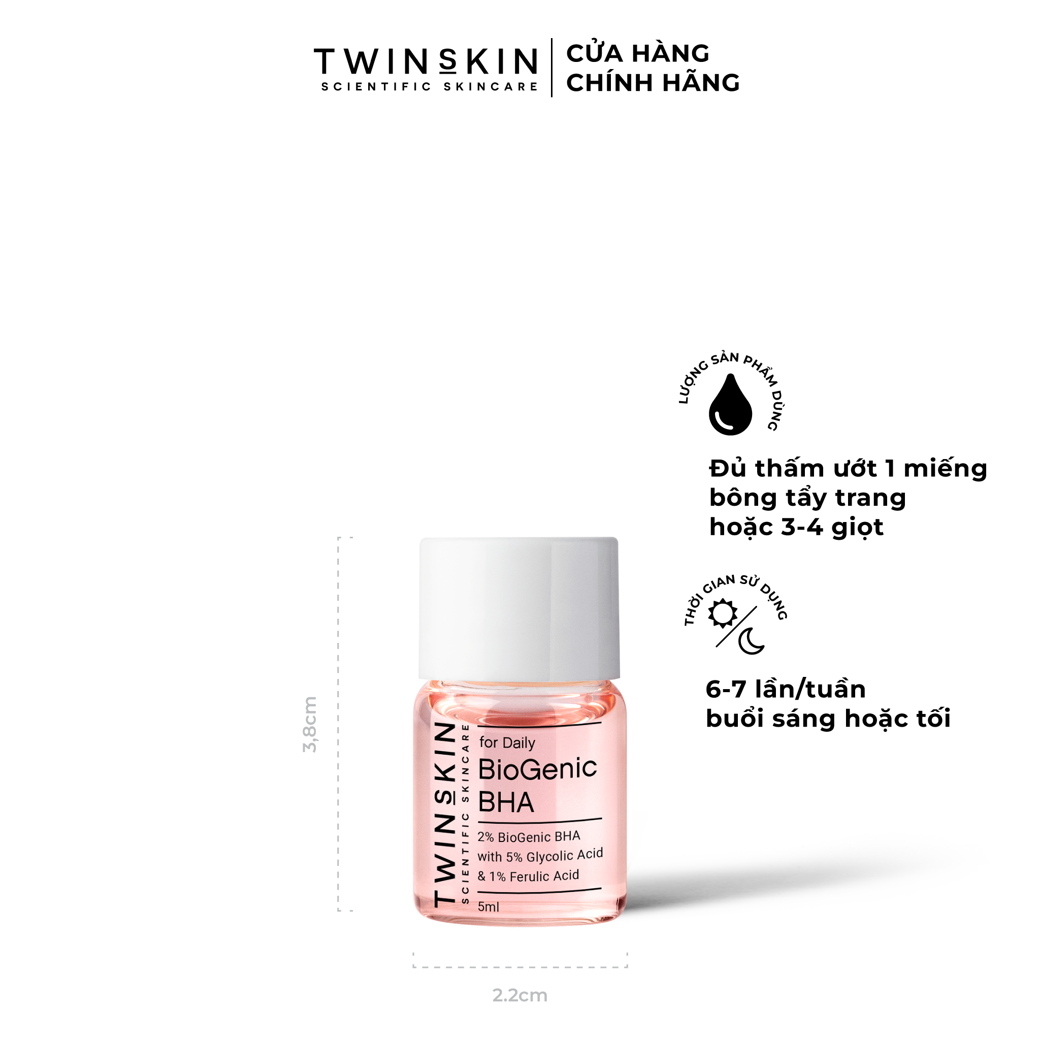 HOÀN TIỀN 15% - BIOGENIC BHA FOR DAILY - Toner thanh tẩy tế bào chết dưỡng sáng da cải thiện lão hoá Twins Skin 5ml