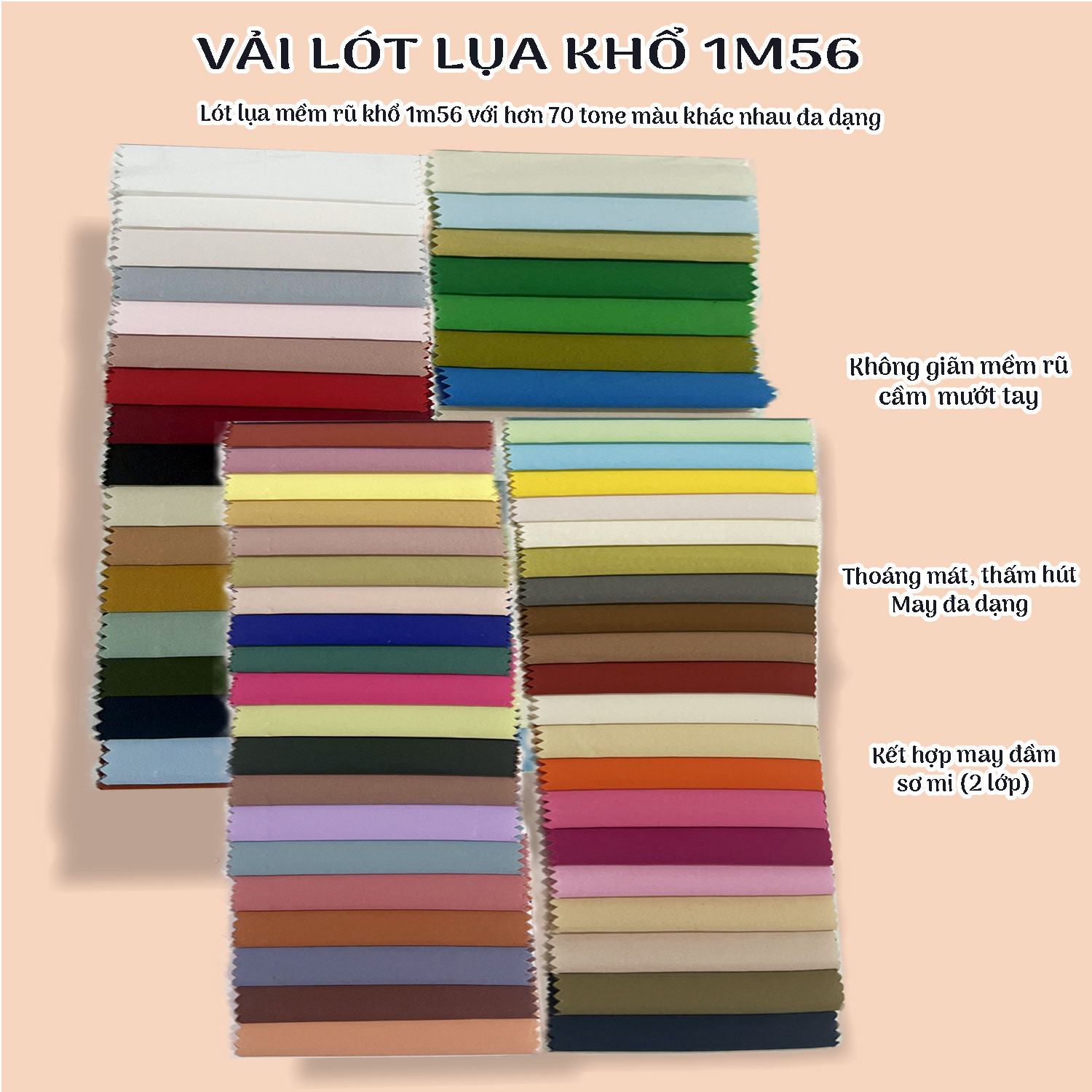 Vải lót lụa Phượng Thúy mềm mịn chất đẹp hơn habutai dùng may lót váy đầm nhiều màu sắc, làm phông chụp hình, trang trí khổ ngang 1m50