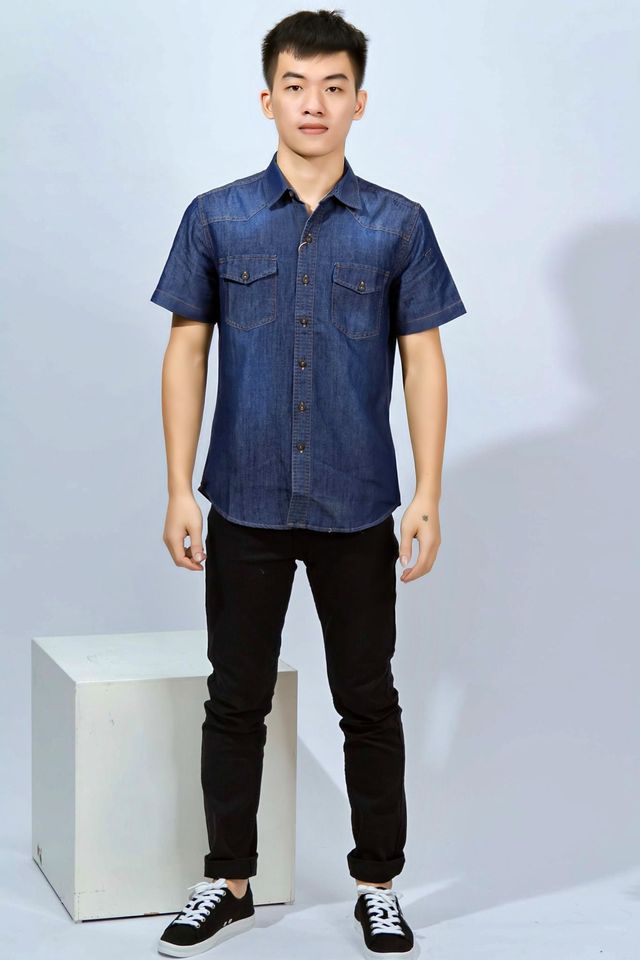 ÁO SƠ MI JEAN GIẤY DÀNH CHO NAM NGẮN TAY