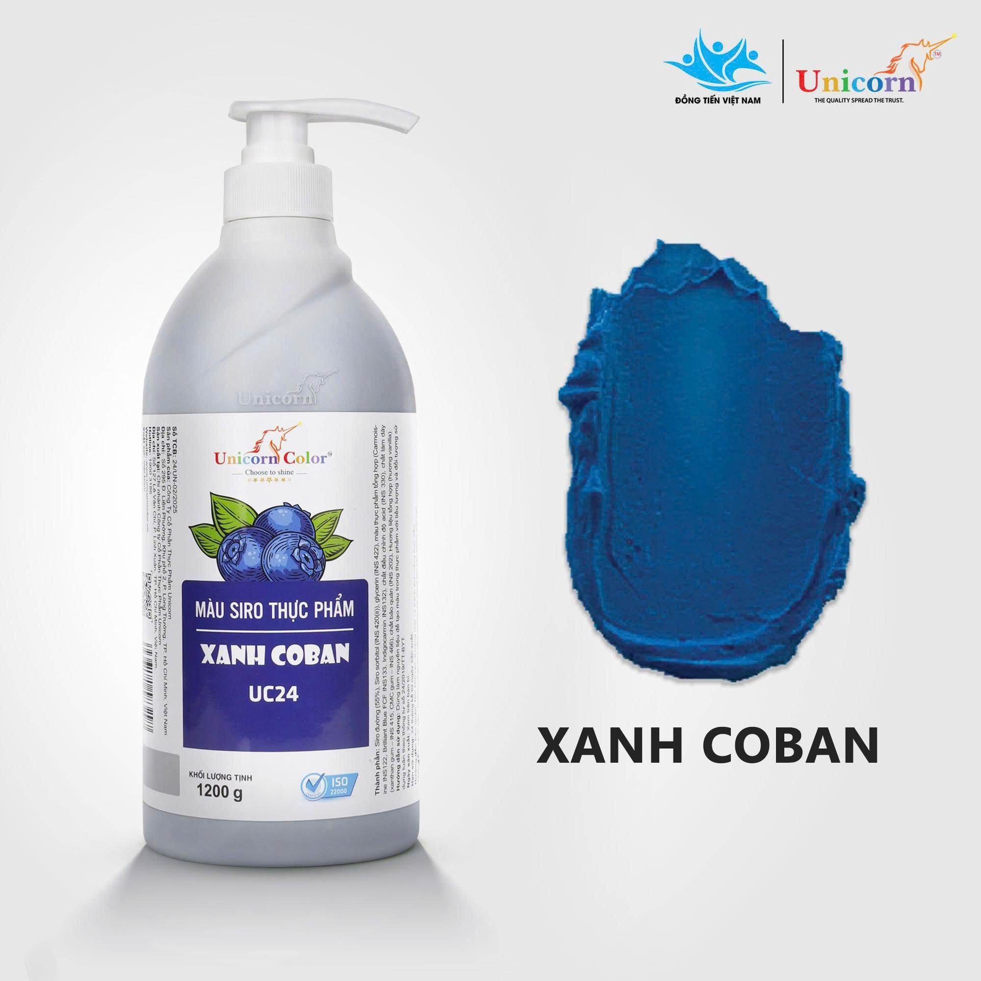[Chai 1200g] Màu Siro Thực Phẩm Unicorn - Xanh Coban