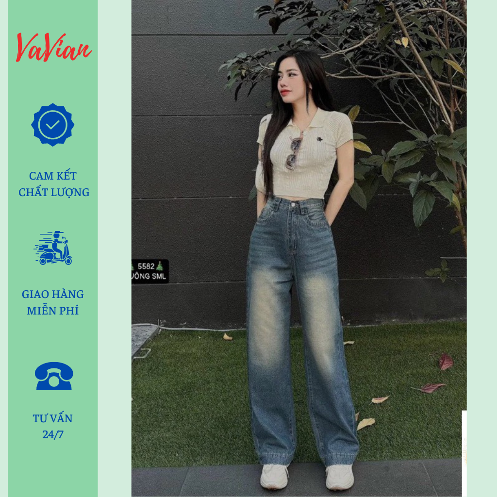 Quần jean nữ dáng suông, baggy jean suông loang màu xiêu xinh cho nàng