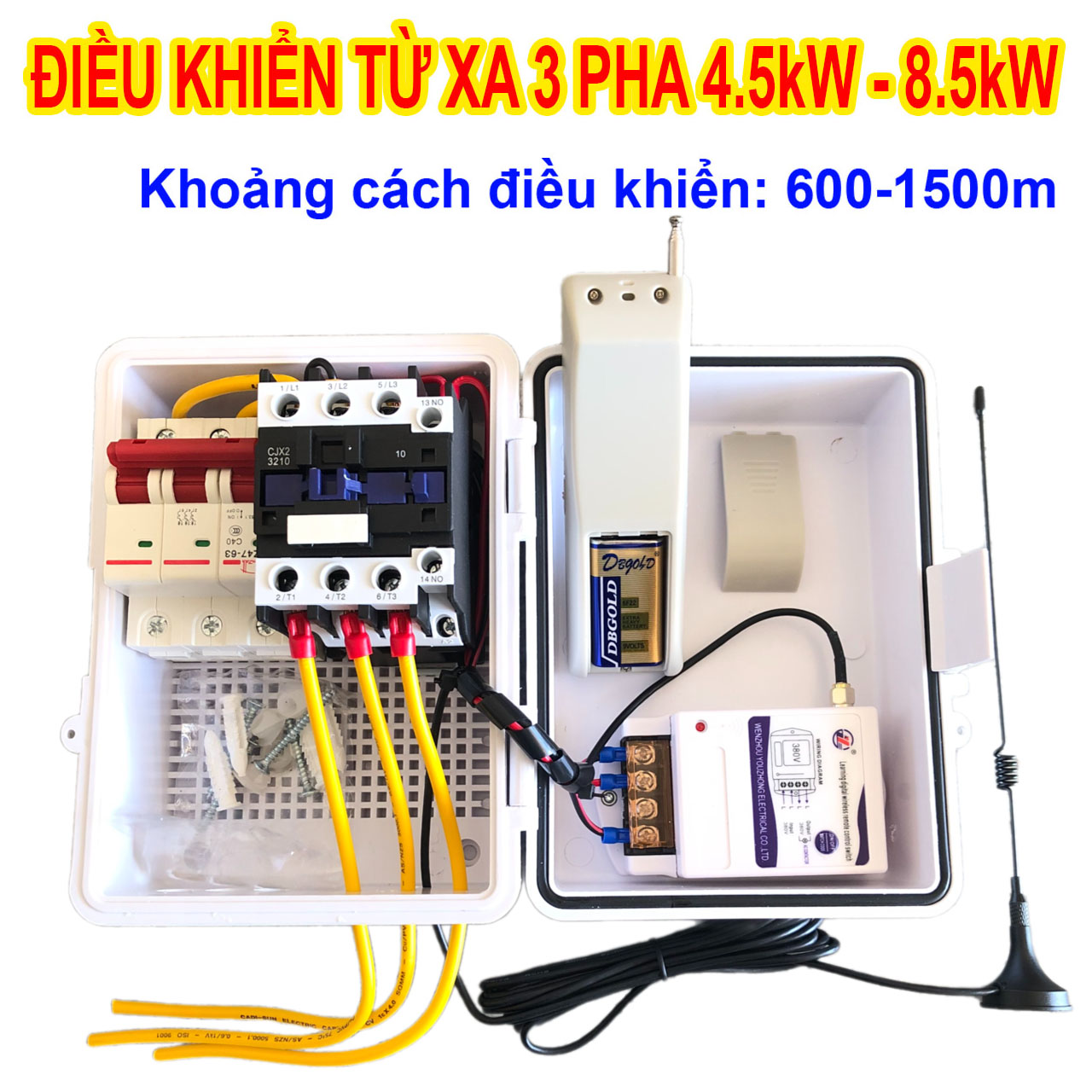 Tủ điều khiển từ xa 3 pha 380v cho máy bơm nước, máy rửa xe ... công suất lớn điều khiển bằng remote