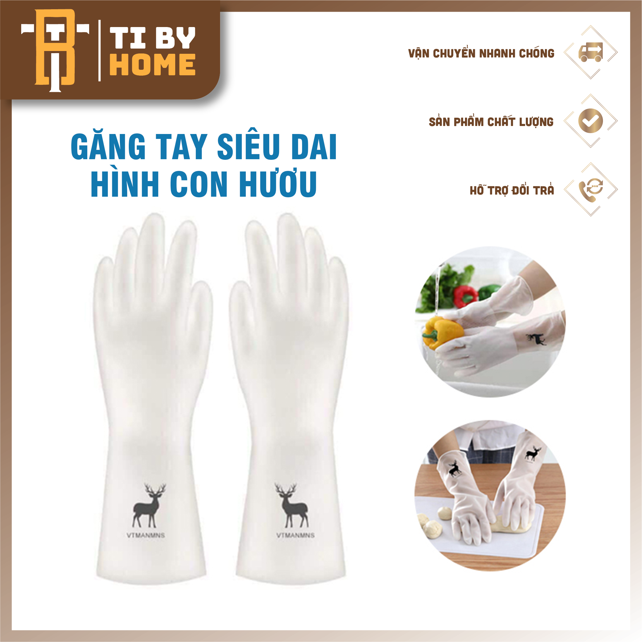 Găng tay cao su hình con hươu tibyhome, găng tay con hươu siêu dai siêu bền