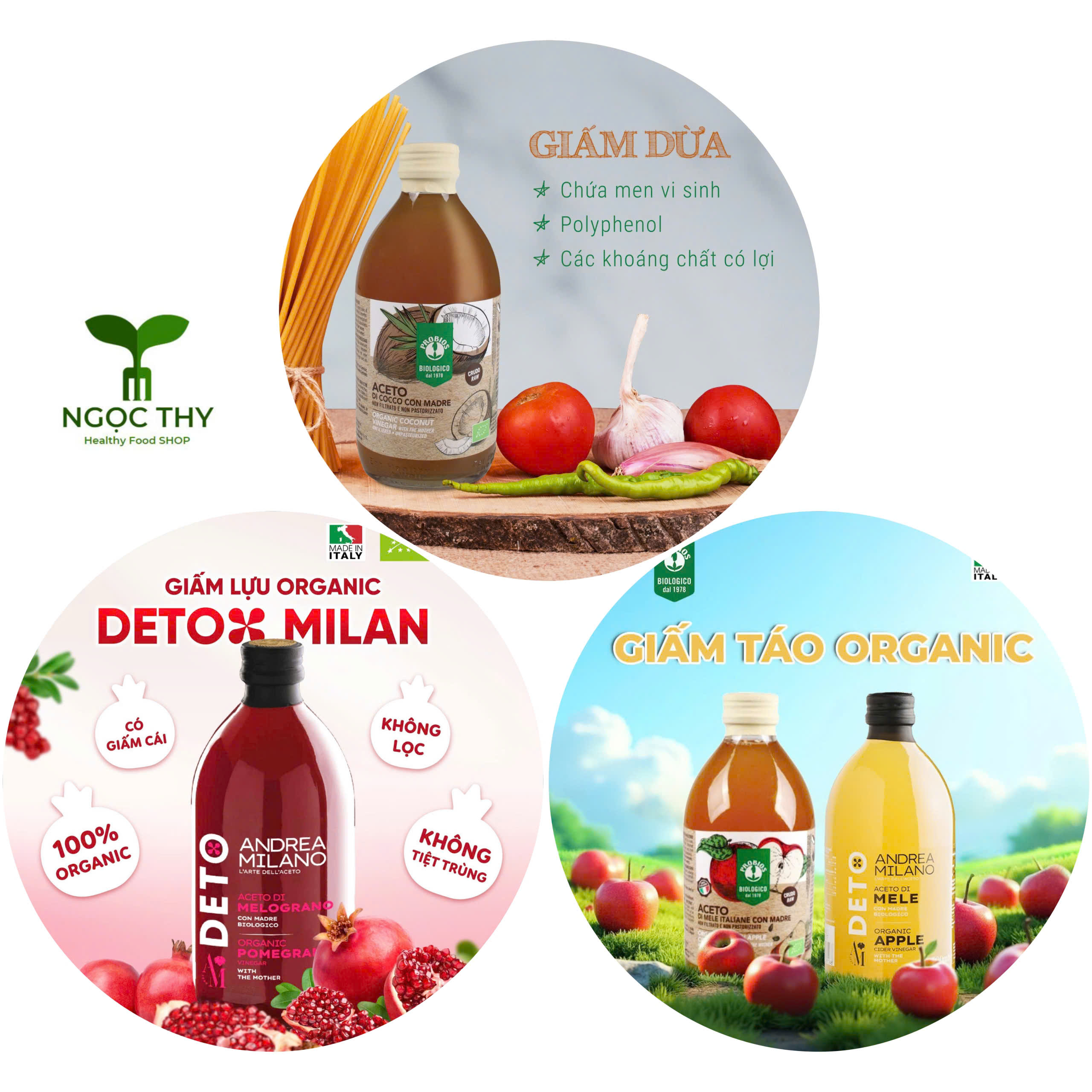 Organic Pomegranate Coconut Apple Vinegar with Milan Probios Vinegar 500ml Bottle