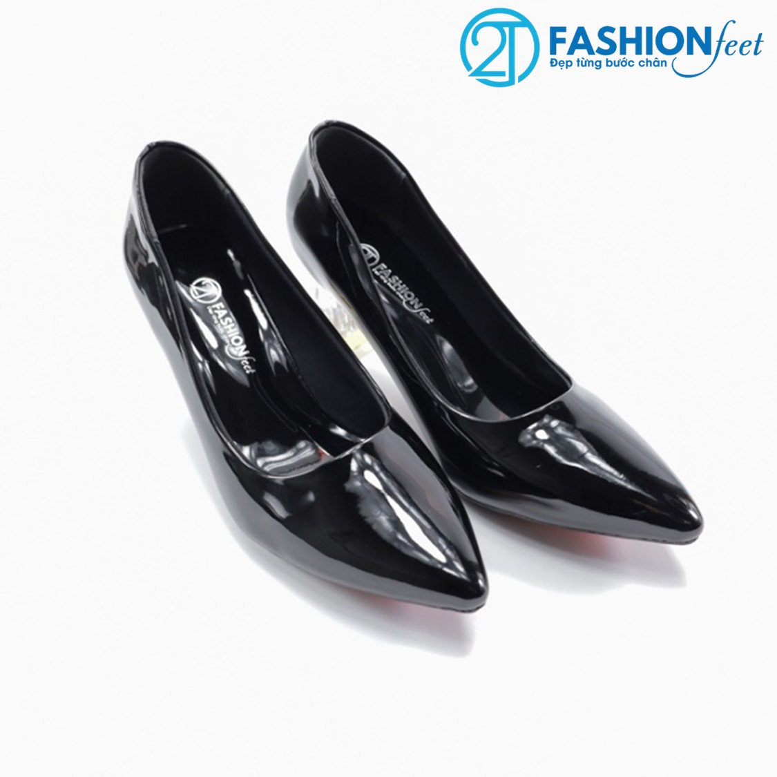 Giày cao gót da bóng chính hãng 2tfashionfeet,thiết kế tối giản, gót meka 7 phân nhấn vàng- ha24mkb