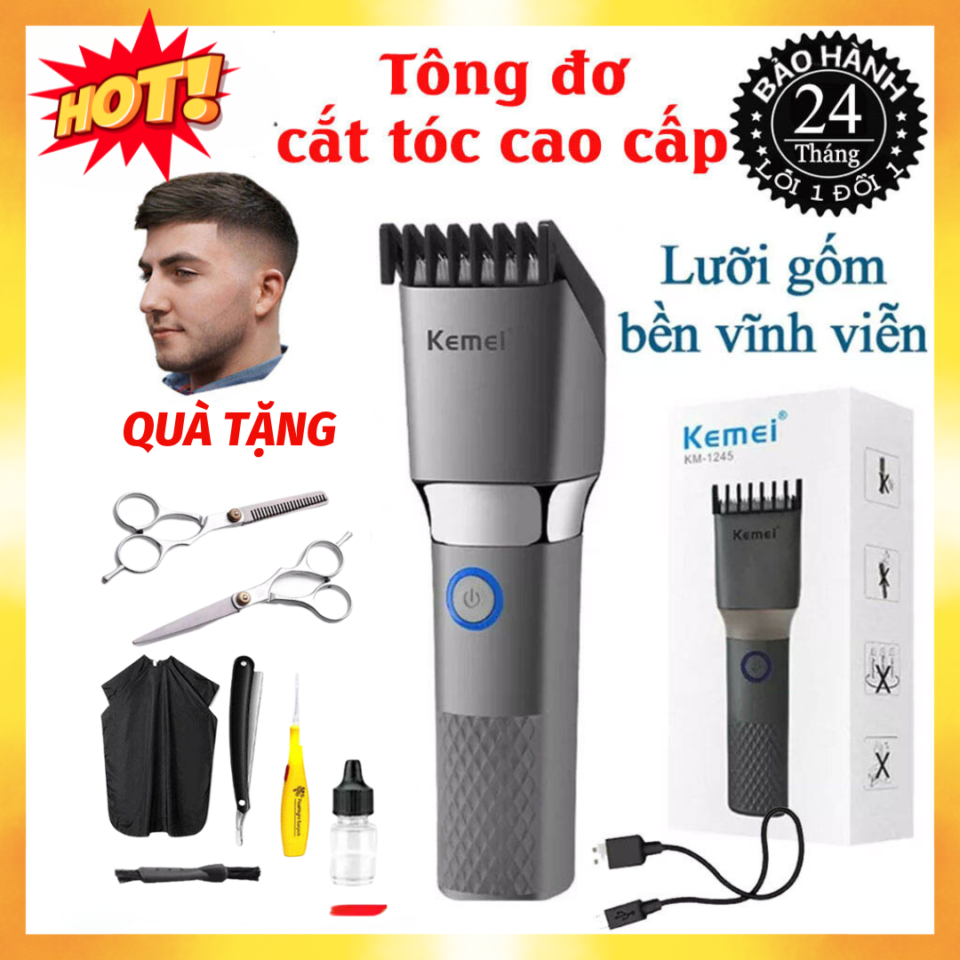 Tông đơ cắt tóc cao cấp, Tông đơ Cắt Tóc Chính Hãng Kemei KM-1245 Loại Tốt,Máy Hớt Tóc Cho Trẻ Em Và Người Lớn, Không Dây, Máy Khỏe,