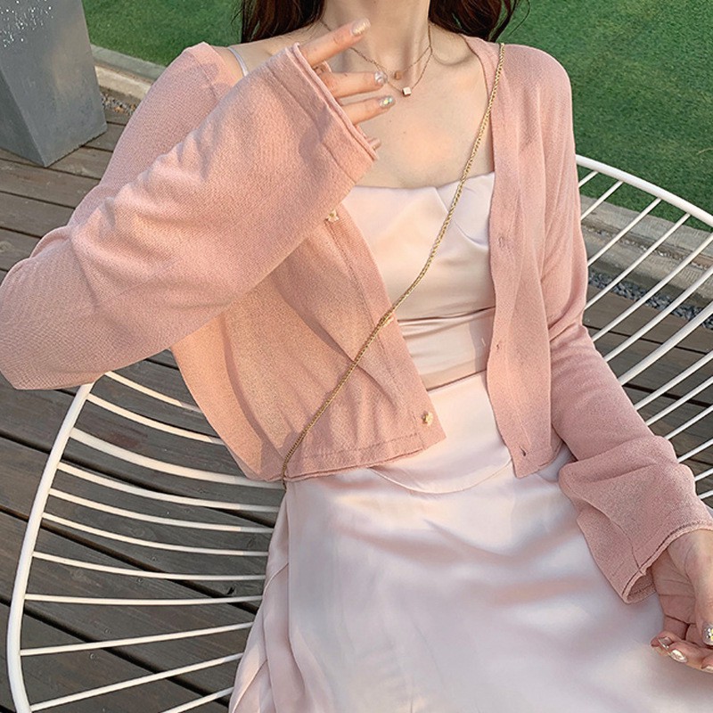 Áo khoác áo khoác mỏng cardigan dáng sơ mi nữ crotop hàng loại 1