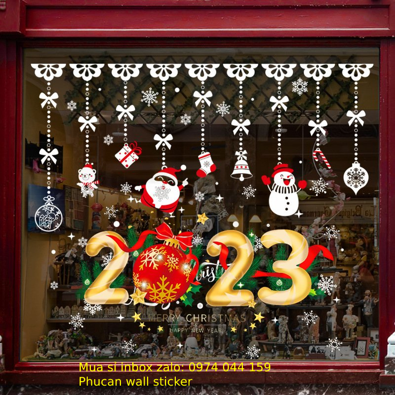 Decal dán tường, dán kính 2 mặt trang trí noel giáng sinh tết 2023 pa021+hm92029ds