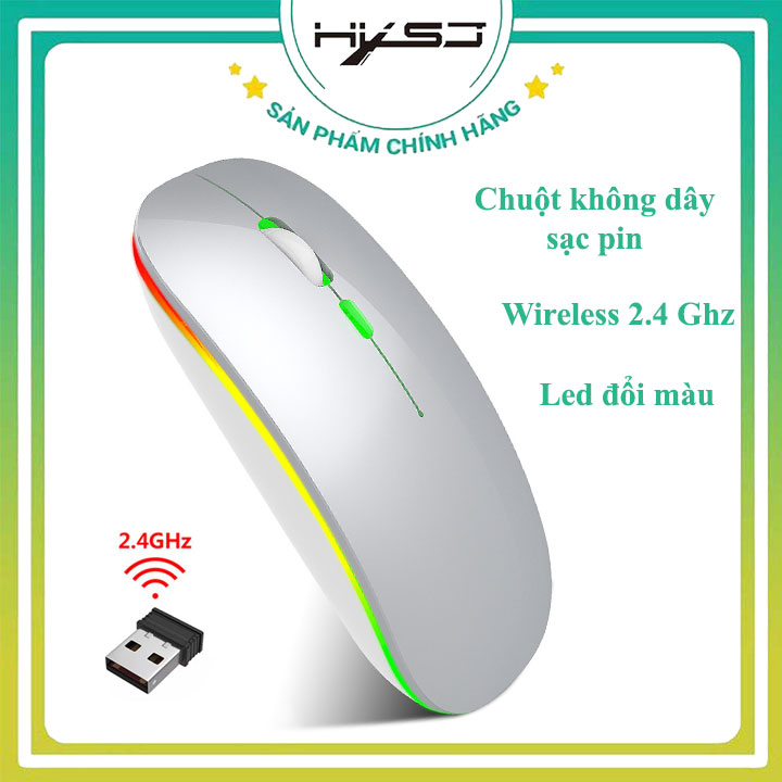 Chuột không dây sạc pin HXSJ M402 thiết kế nhỏ gọn DPI 1600 có đèn led, chất liệu ABS cao cấp,thời trang, khoảng cách tín hiệu 10m kết nối nhanh nhạy- HÀNG CHÍNH HÃNG BẢO HÀNH 12 THÁNG