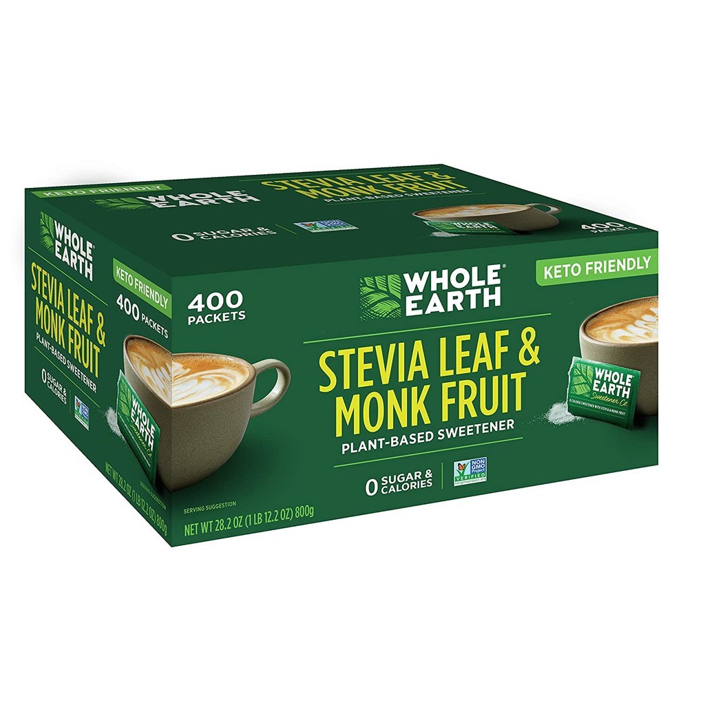 [HCM]{Hàng Mỹ Keto} Đường ăn kiêng cỏ ngọt & la hán quả Whole Earth Stevia Leaf & Monk Fruit 400 gói