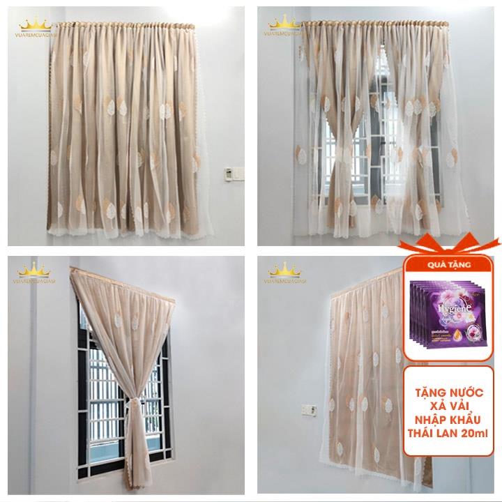 Rèm Cửa Dán Tường Màu Vàng Kem 2 lớp chống nắng họa tiết lá đôi vàng chống nắng dễ lắp đặt VIP24 HOT SALE