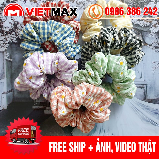 🎁 Dây Cột Tóc Scrunchies Vải Thô Caro Hoa Cúc - Buộc Tóc Thời Trang Hàn Quốc