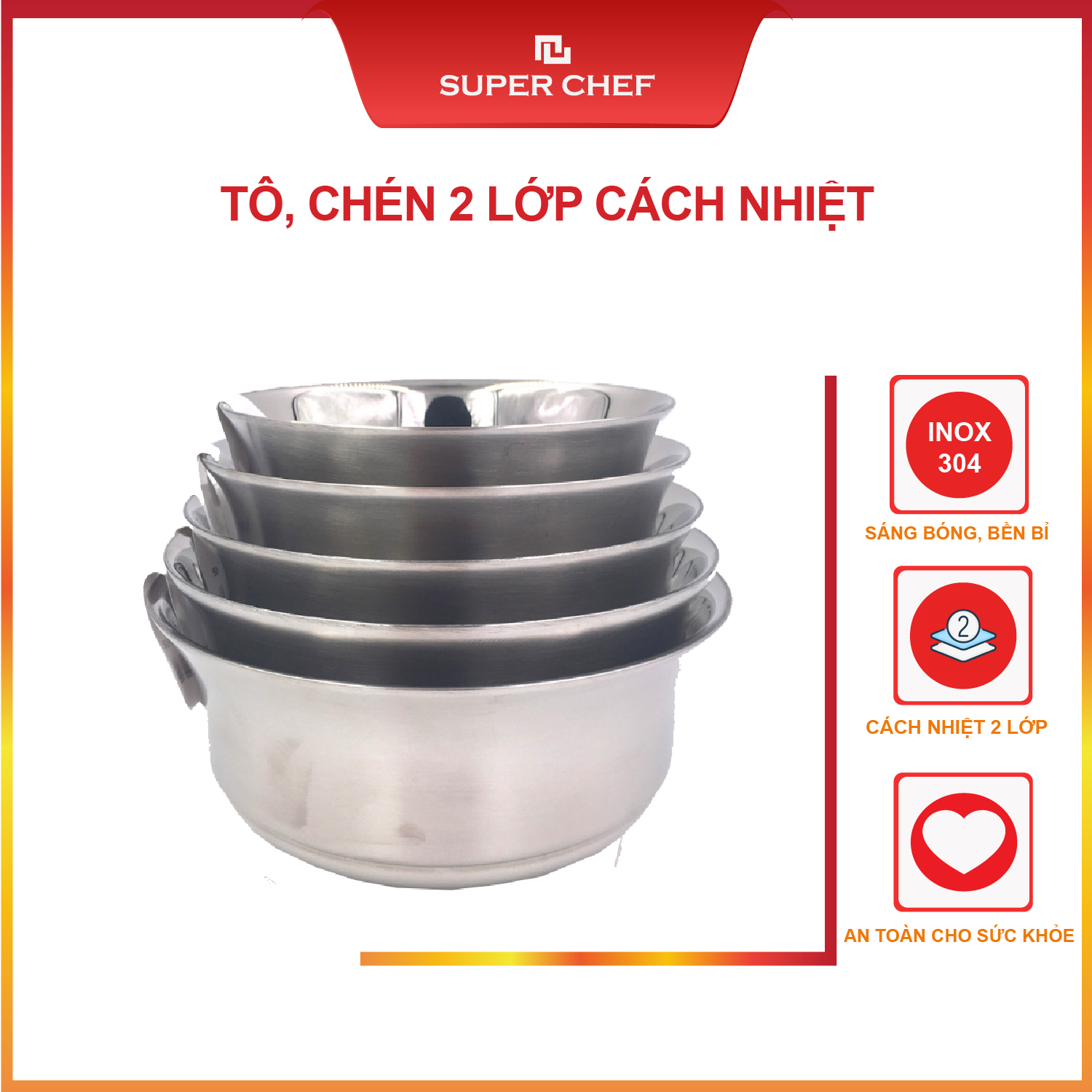 Chén tô inox 304 super chef 2 lớp cách nhiệt sc_tb62