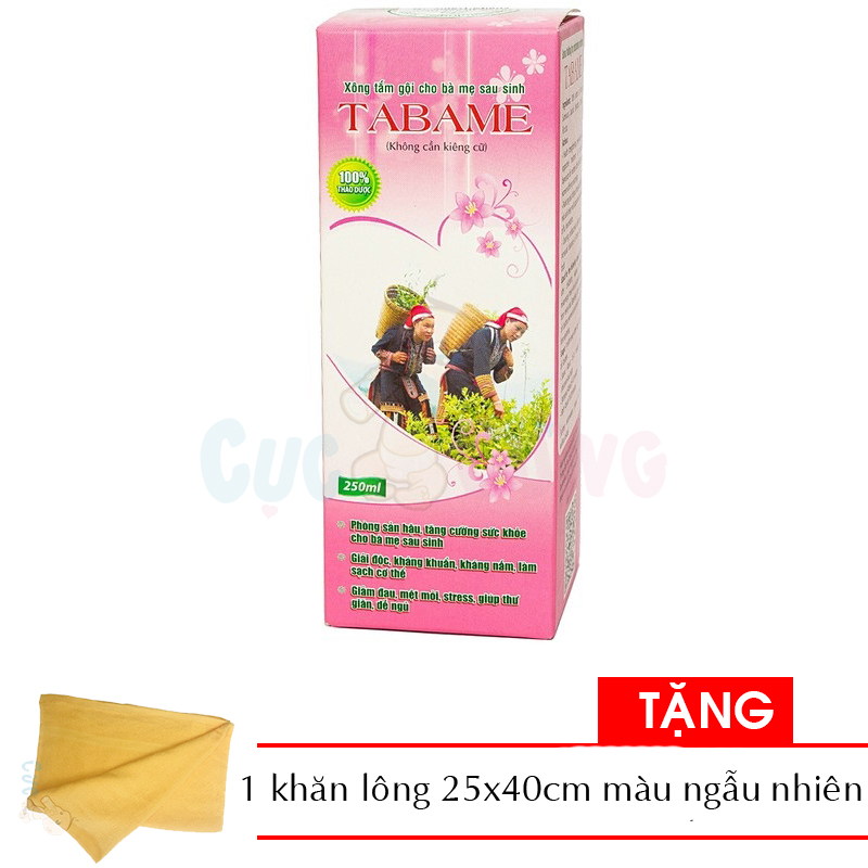 Chai nước xông tắm cho mẹ sau sinh Tabame 250ml Tặng Khăn tắm cotton siêu mềm màu ngẫu nhiên 25x40cm (HCM)